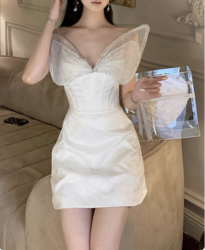 Princess Light Luxury Sling Rhinestone Bow Shiny 17th Birthday Homecoming Dress P3645