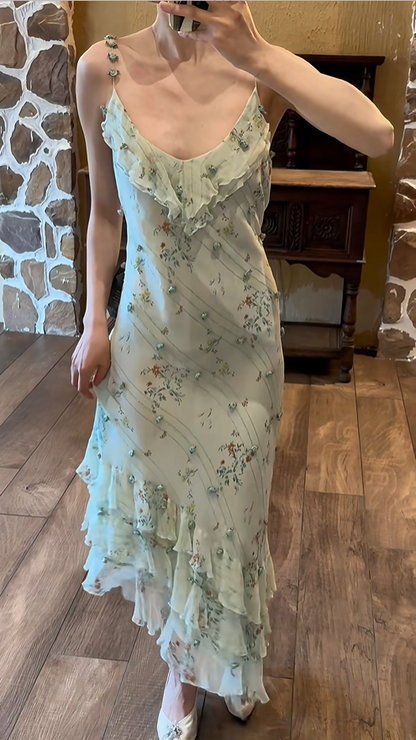 Elegant Blue Rose Strapless Multi-Layer Bias-Cut Skirt Chiffon Prom Dress P3791