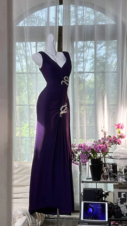 Elegant Purple Strapless Chiffon Long Prom Dress P3799