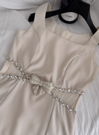 Elegant Square Neck Sleeveless Hollow Diamond Birthday Short Skirt Homecoming Dress P3833