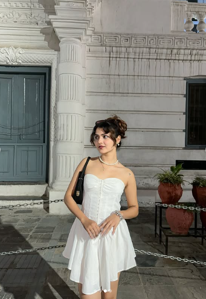 Cute Tube Top Herringbone White Irregular Birthday Dress Homecoming Dress P3860