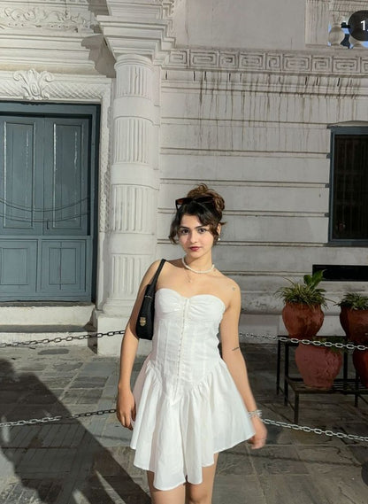 Cute Tube Top Herringbone White Irregular Birthday Dress Homecoming Dress P3860
