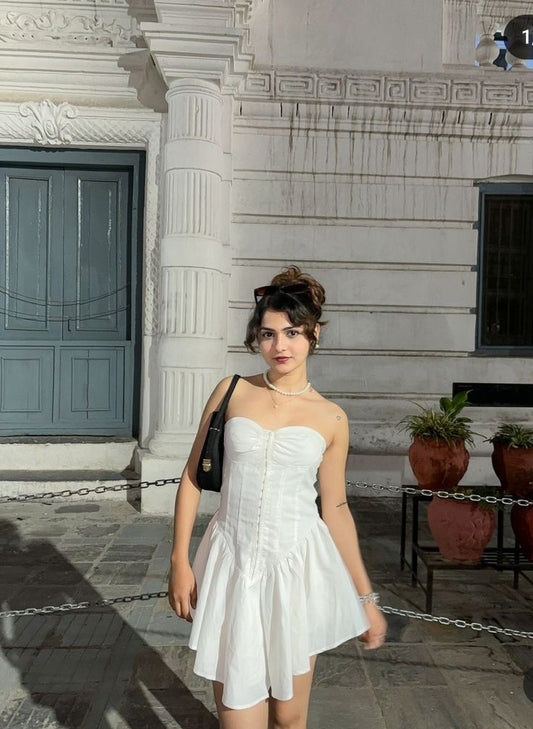 Cute Tube Top Herringbone White Irregular Birthday Dress Homecoming Dress P3860