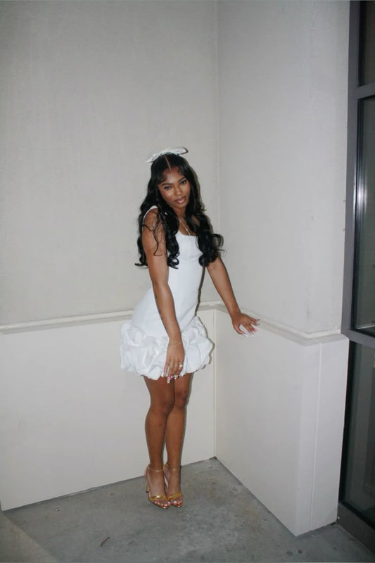 Princess Strap Square Neck Satin Bud Skirt Homecoming Dress P3875