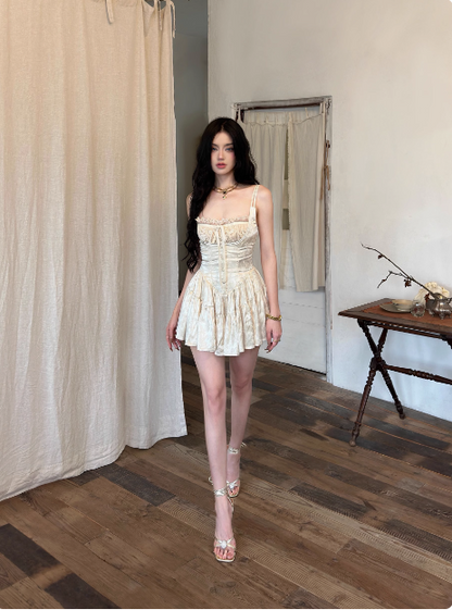 French Retro Lace Suspenders Dark Satin A-line 21st Birthday Homecoming Dress P3900