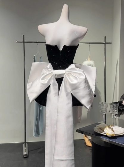 Sweet Tube Top Black Velvet Bow 19th Birthday Homecoming Dress P3908