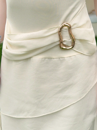 Elegant Chiffon Ivory Strap Irregular Birthday Dress Homecoming Dress P3923