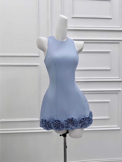 Elegant 3D Flower Satin Birthday Dress Homecoming Dress P3962