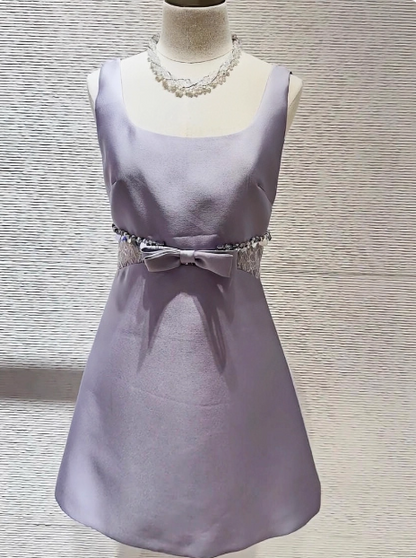 Sweet Purple Square Neck Bow Waist 17th Birthday Homecoming Dress P3971