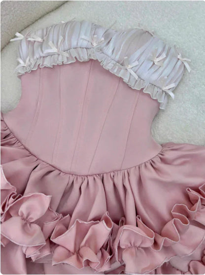 Vintage Pink Sweetheart Ruffle A-Line Tiered Short Party Dress Cocktail Dress Homecoming Dress TP4480