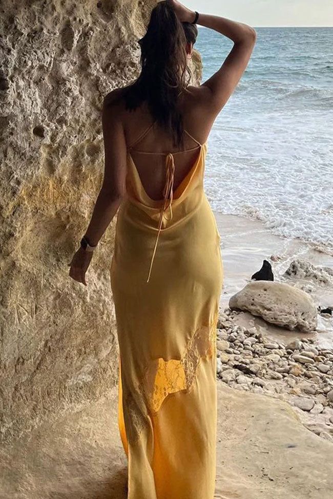 Elegant Mermaid Straps Lace Hollow Out Maxi Dress 22th Birthday Outfits P666