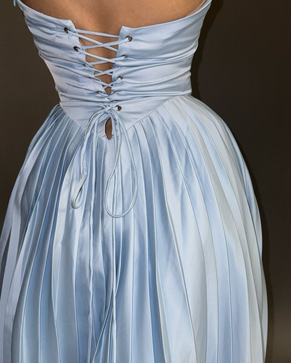 Beautiful Blue Strapless A Line Bridesmaid Dress Princess Birthday Party Dress Y8809