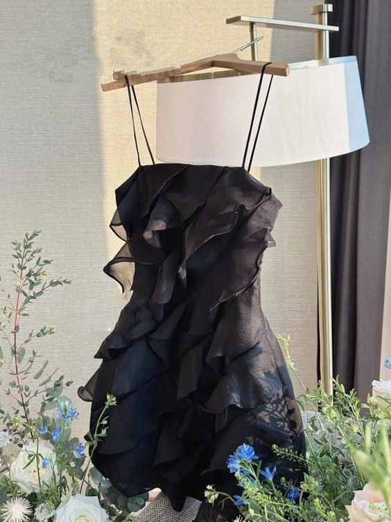 Black Spaghetti Straps Birthday Dresses Birthday Outfits P792