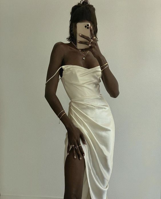 Sexy Long Prom Dress Satin Evening Dress Side Slit Prom Dresses P915