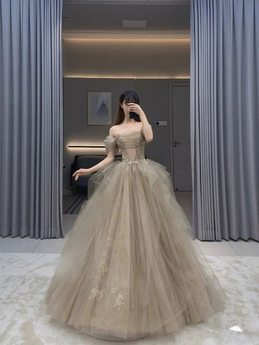 Ball Gown Off The Shoulder Long Prom Dress Tulle Evening Dress P927