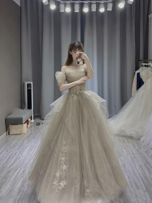 Ball Gown Off The Shoulder Long Prom Dress Tulle Evening Dress P927