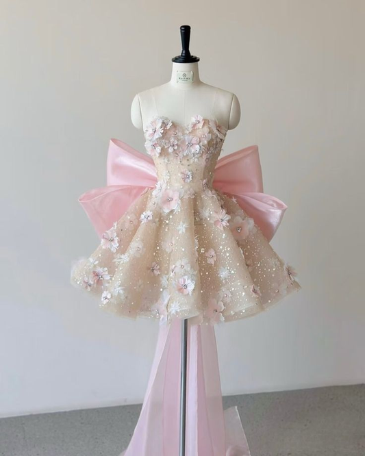 Sexy Sweetheart Pink Floral Lace Birthday Dress Homecoming Dress Y8836