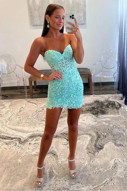 Cute Sweetheart Bodycon Short Tight Lace Homecoming Party Dress