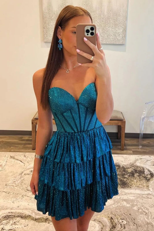Gorgeous A-Line Silhouette with Sweetheart Neckline and Tiered Beaded Skirt Homecoming Dress