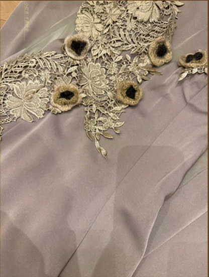 Vintage V Neck Satin Lace Appliques Mermaid Party Dress Evening Gown Long Wedding Guest Dress