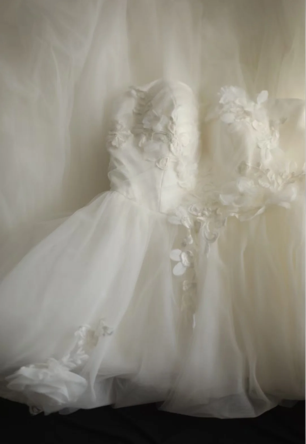 Fairy Strapless Tulle Appliqued Ball Gown White Long Wedding Dress