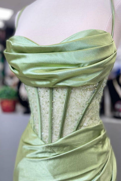 Pastel Yellow Sheath Prom Dress, Split Celebrity Dress,AST1685