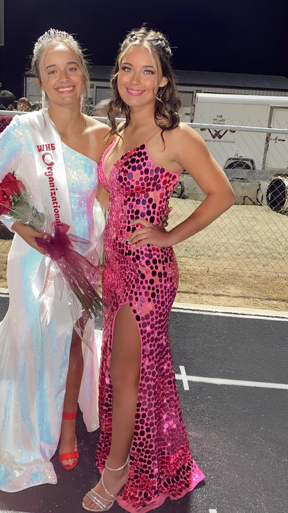 Pink Mermaid Sequin Long Evening Prom Dress, AST1556