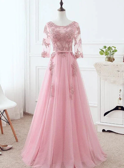 omberprom Tulle Elegant Party Dress with Lace A-line Formal Dress Bridesmaid Dress Prom Dress