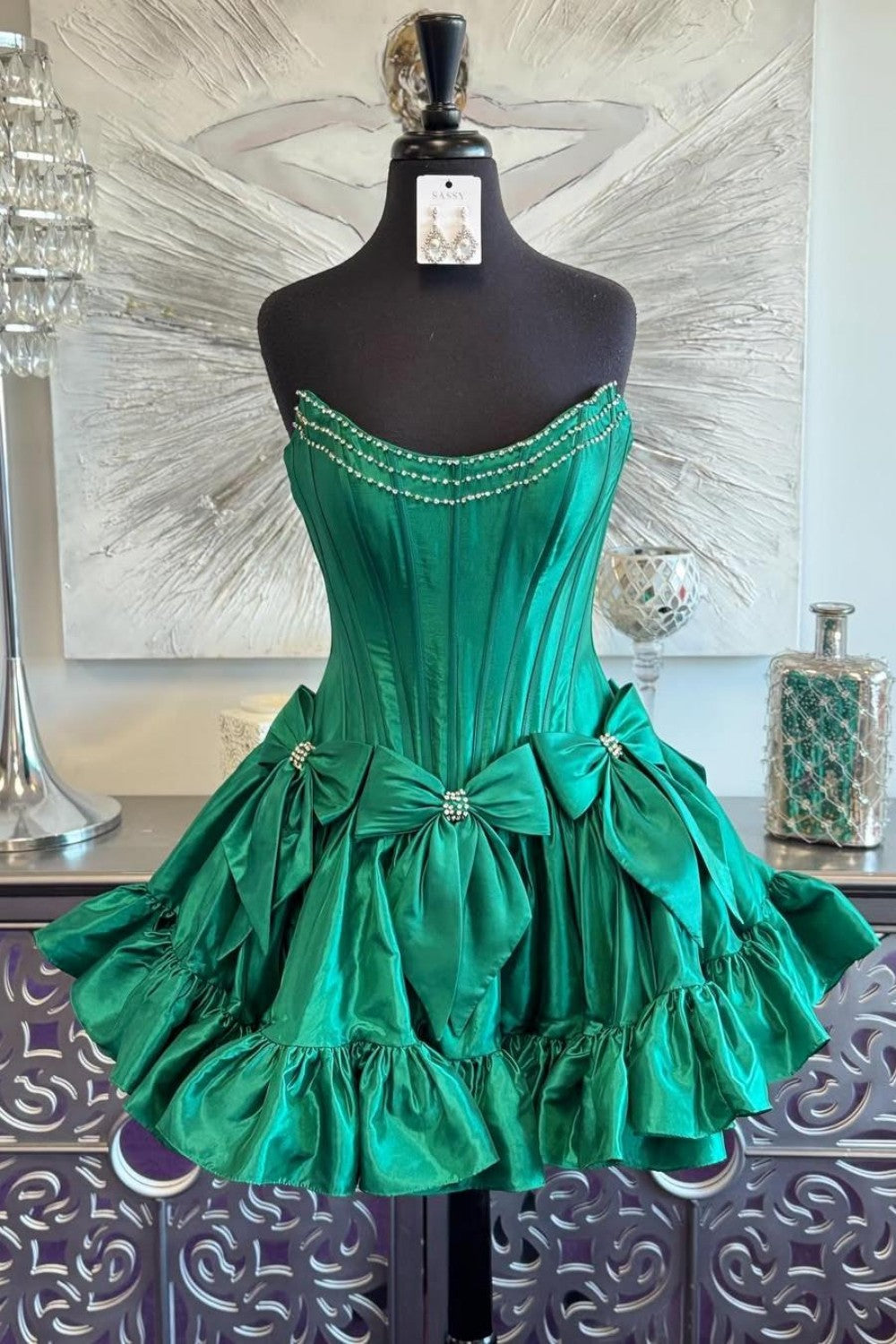 Pink A-Line Strapless Short Satin Homecoming Dress with Bowknot Detail