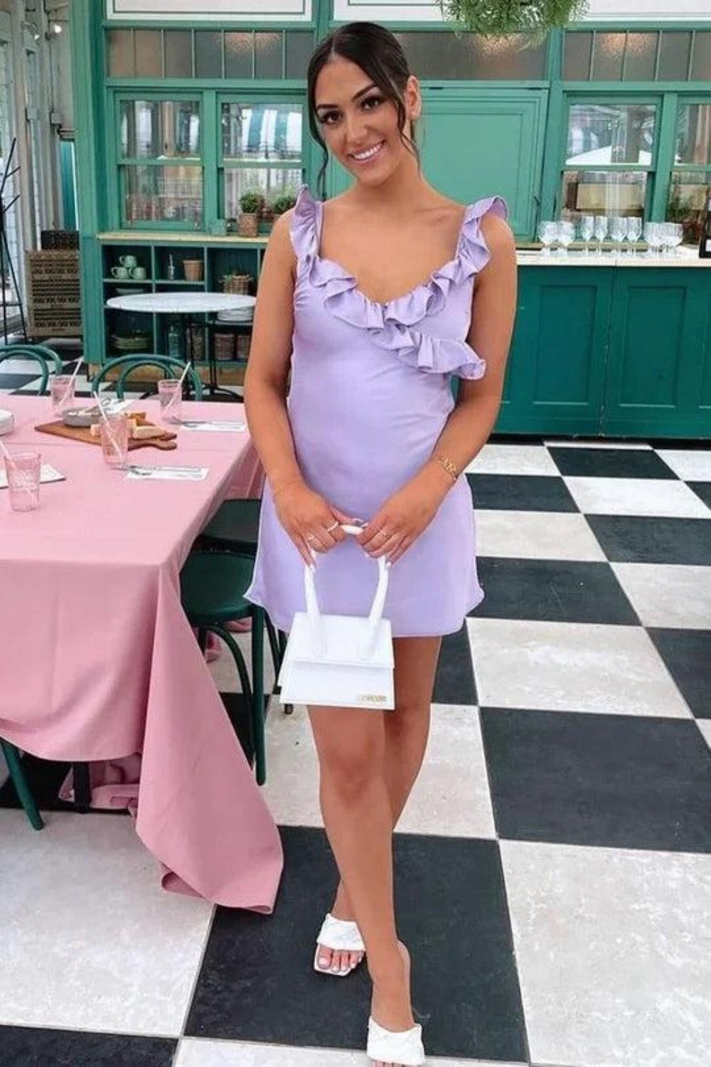 Chic Sheath V Neck Yellow Short Homecoming Dress with Ruffles