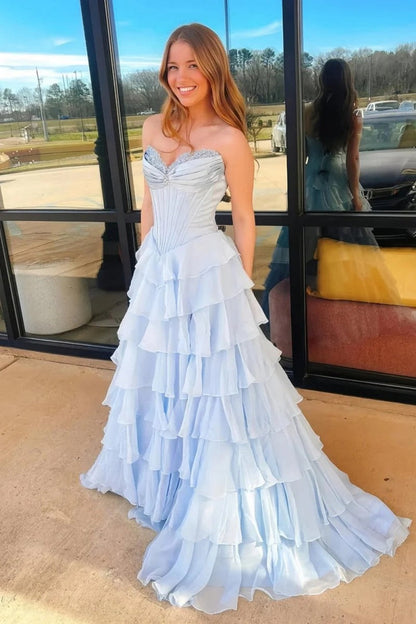 Princess A Line Sweetheart Red/Pink Corset Prom Dress with Ruffles