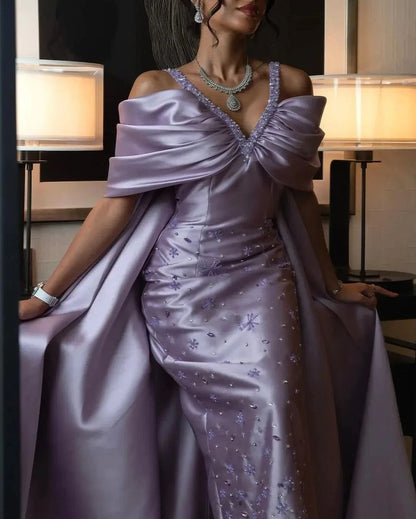 Princess Lilac Beaded Mermaid Prom Dresses Off The Shoulder Evening Party Dress,AST2188