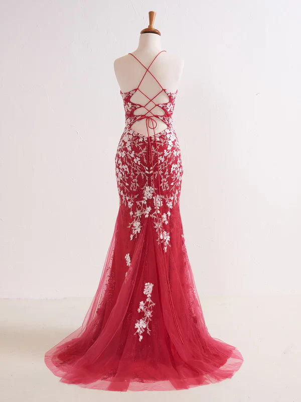omberprom Mermaid V Neck Long Prom Dress with Appliques Beading Evening Dress