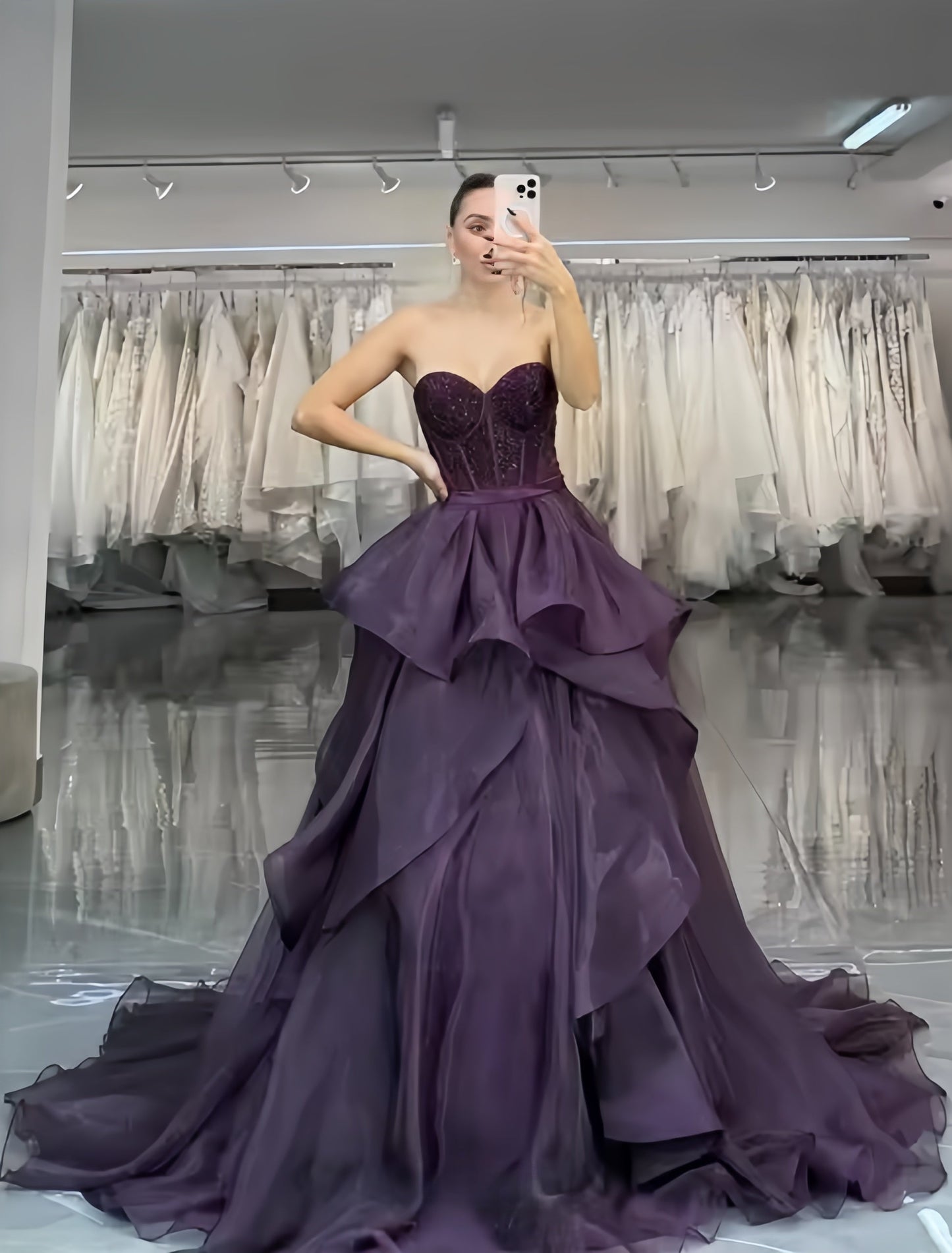 Purple Sweetheart Organza Prom Dresses Beaded Sweet 16 Dress,AST2108