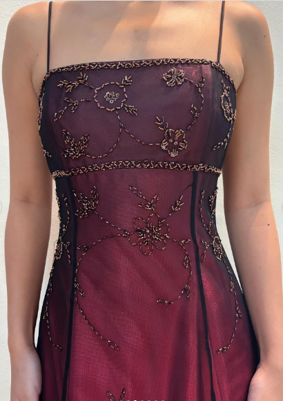 Chic A line Spaghetti Straps Burgundy Sleeveless Evening Dress Tulle Long Prom Dresses P2339