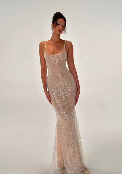 Simple Mermaid Straps Sequin Prom Dresses Maxi Dress 22th Birthday Outfits P652