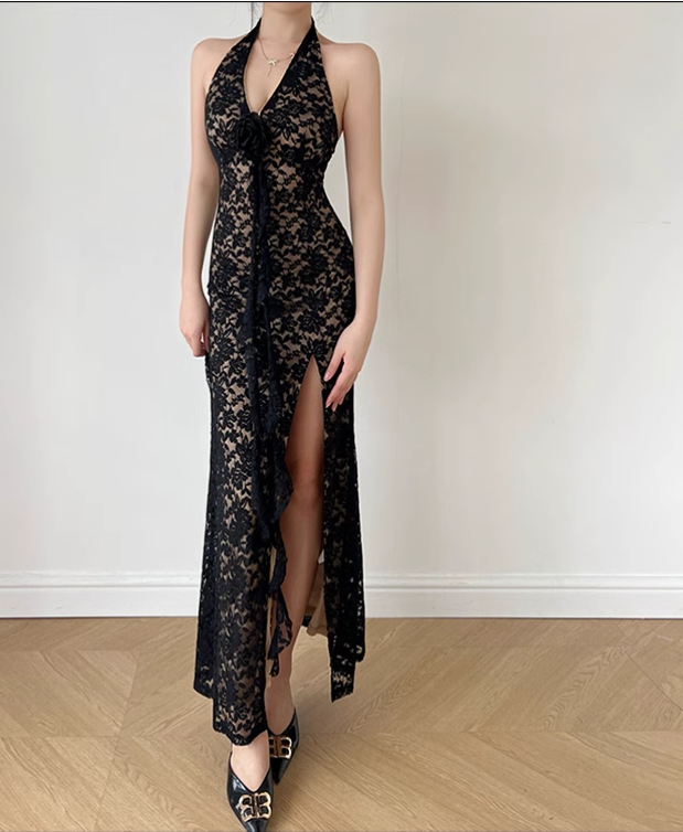 New French Summer Beach Holiday Sexy Mesh V-neck Dress TP2872