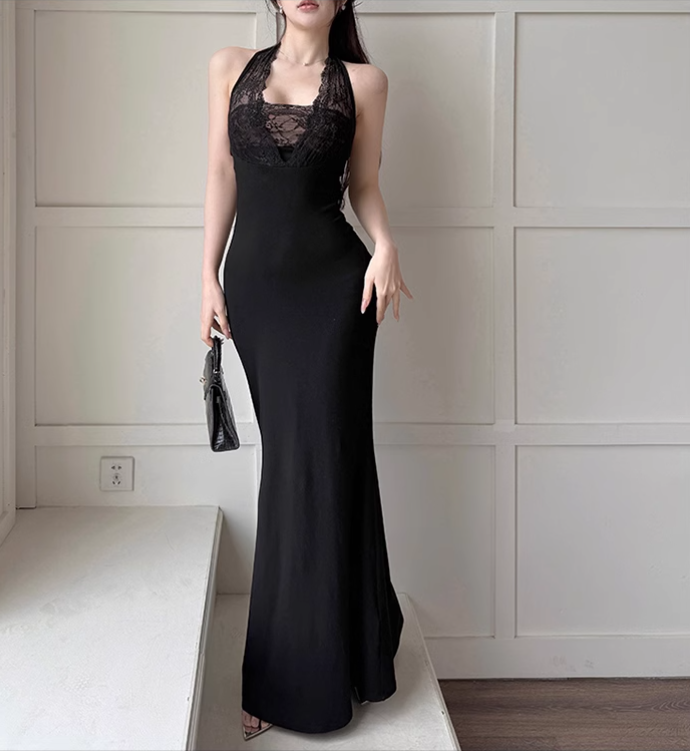 New Simple Red Halter Dress Elegant Party Evening Dress TP2874