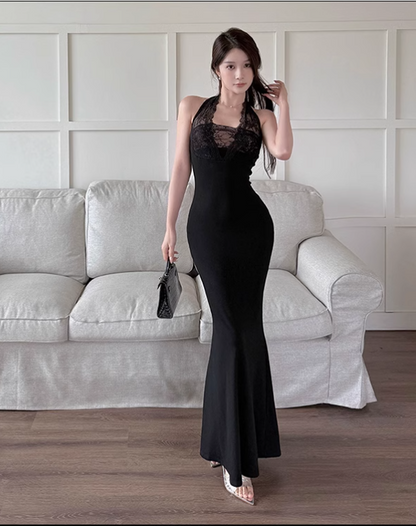New Simple Red Halter Dress Elegant Party Evening Dress TP2874