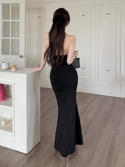 New Simple Red Halter Dress Elegant Party Evening Dress TP2874