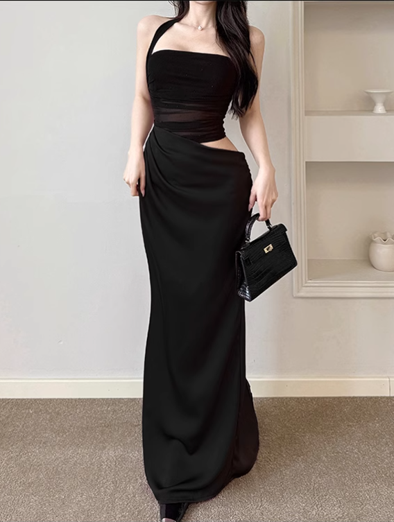 New Chic Holiday Style Mesh Patchwork Halter Slim Dress TP2875