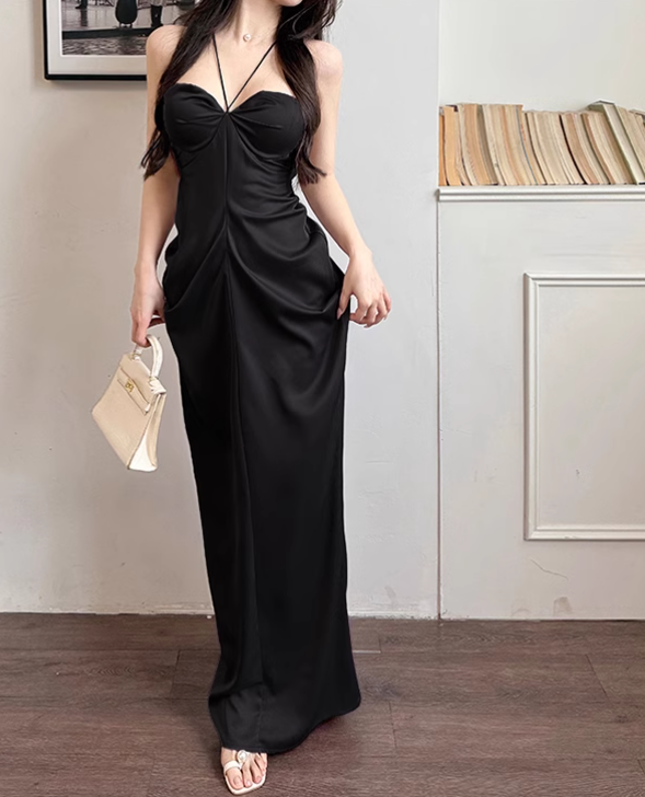 New Elegant Black Lace Spaghetti Strap Dress Sexy Evening Dress TP2879
