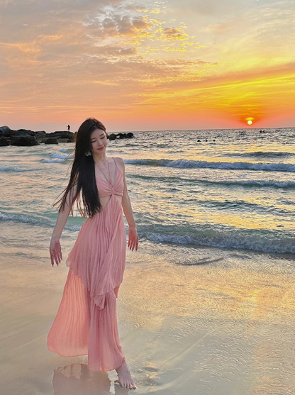 Beach holiday dress, super fairy French backless halter neck suspender dress R0233