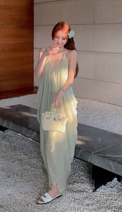 New Fashion Light Green Beach Holiday Casual Loose Halter Dress TP2998