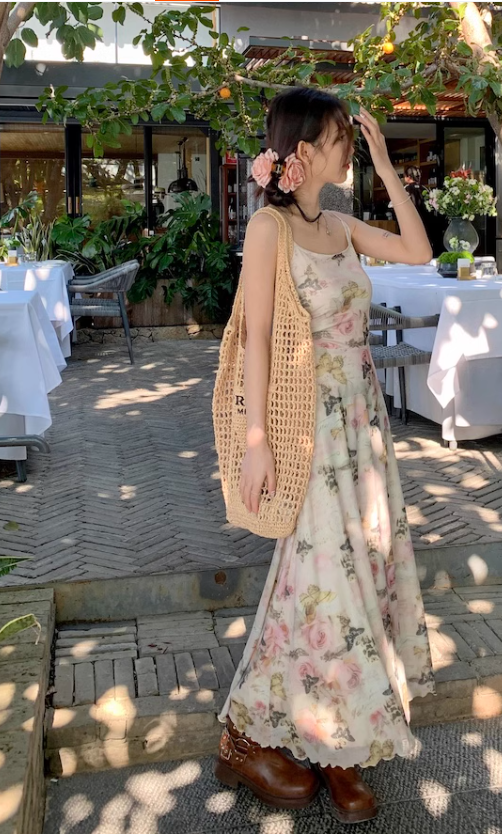 New Stylish Elegant Floral Design Spaghetti Strap Dress TP3006