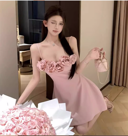 Stylish Sexy Rose Flower Design Spaghetti Strap Dress TP3007