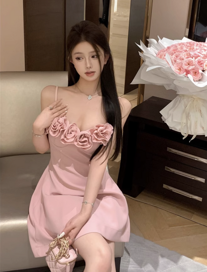 Stylish Sexy Rose Flower Design Spaghetti Strap Dress TP3007