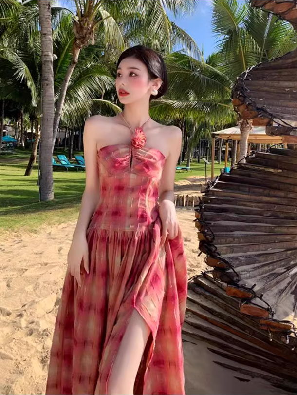 New Fashion Design Beach Casual Split Spaghetti Strap Dress TP3008