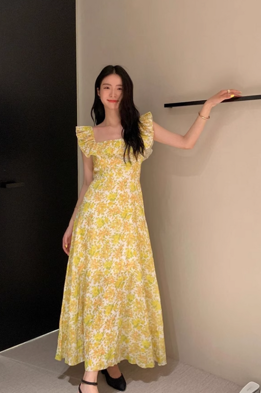 New Fashion Ruffled Design Elegant Casual Floral Dress TP3014