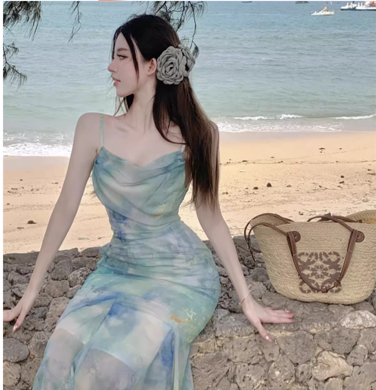New Fashion Butterfly Design Short Sleeve Casual Spaghetti Strap Dress TP3017